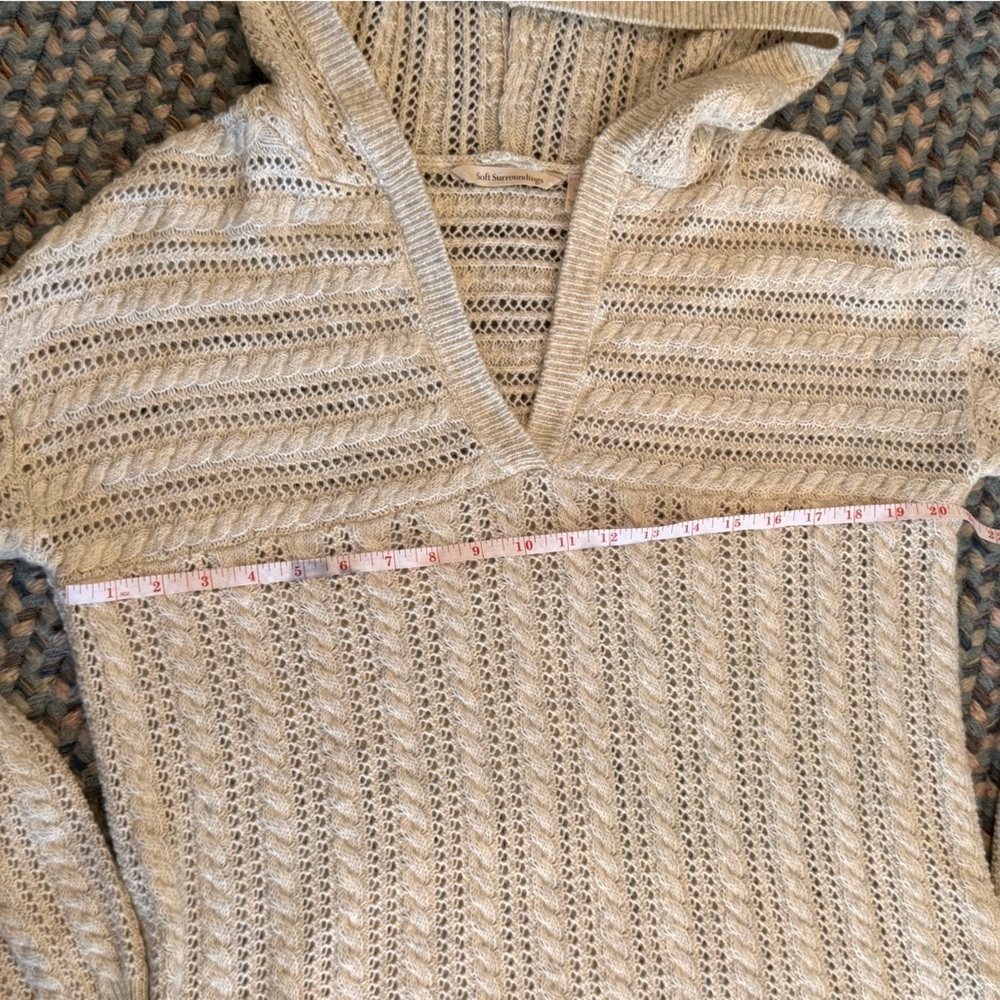 Soft Surroundings Beige V-Neck Hoodie Sweater - Picture 4 of 6